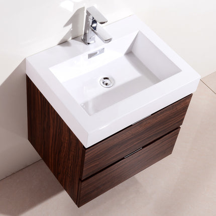 Kube Bath Bliss 24″ Walnut Wall Mount Modern Bathroom Vanity Kube Bath