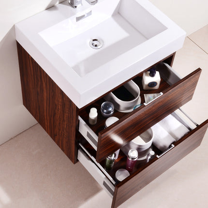 Kube Bath Bliss 24″ Walnut Wall Mount Modern Bathroom Vanity Kube Bath