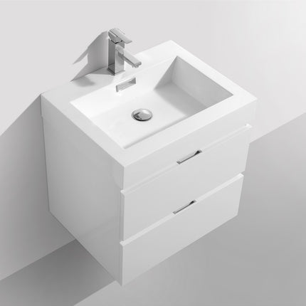 Kube Bath Bliss 24″ High Gloss White Wall Mount Modern Bathroom Vanity Kube Bath