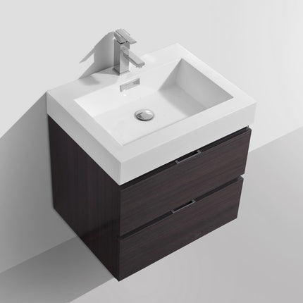 Kube Bath Bliss 24″ High Gloss Gray Oak Wall Mount Modern Bathroom Vanity Kube Bath