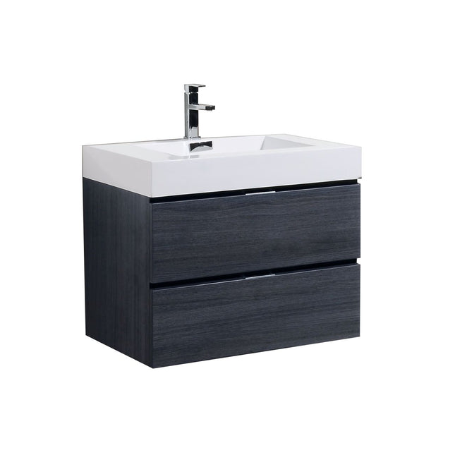 Kube Bath Bliss 30″ Gray Oak Wall Mount Modern Bathroom Vanity Kube Bath