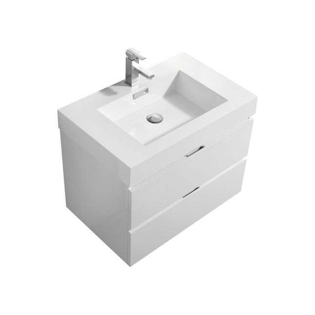 Kube Bath Bliss 30″ High Gloss White Wall Mount Modern Bathroom Vanity Kube Bath