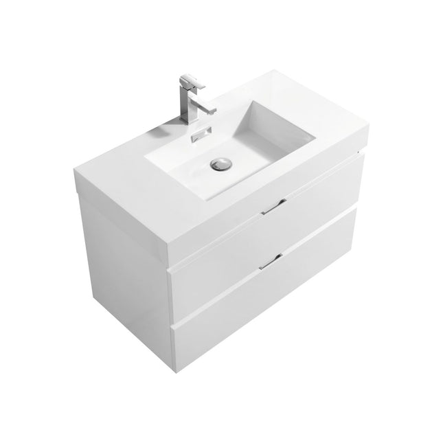 Kube Bath Bliss 36″ High Gloss White Wall Mount Modern Bathroom Vanity Kube Bath