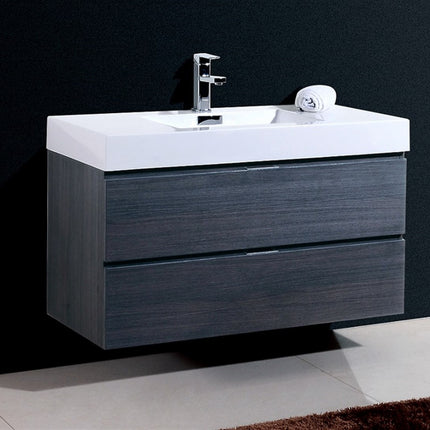 Kube Bath Bliss 40″ Gray Oak Wall Mount Modern Bathroom Vanity Kube Bath