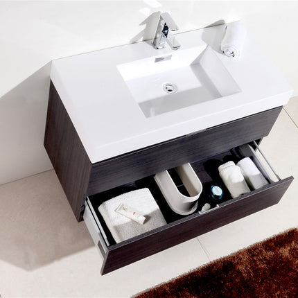 Kube Bath Bliss 40″ Gray Oak Wall Mount Modern Bathroom Vanity Kube Bath