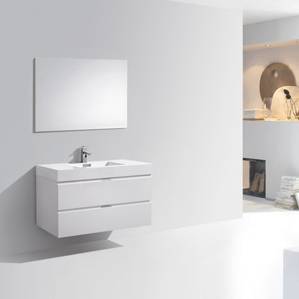 Kube Bath Bliss 40″ High Gloss White Wall Mount Modern Bathroom Vanity Kube Bath