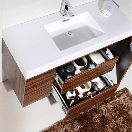 Kube Bath Bliss 48″ Walnut Wall Mount Single Sink Modern Bathroom Vanity Kube Bath