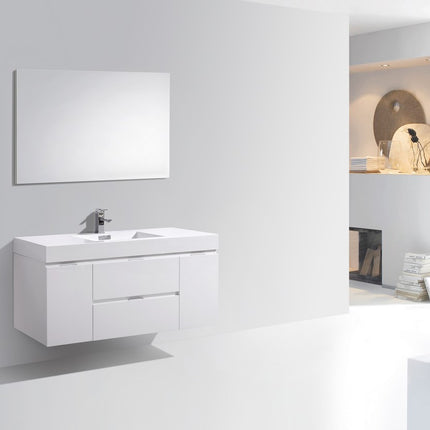 Kube Bath Bliss 48″ High Gloss White Wall Mount Modern Bathroom Vanity Kube Bath