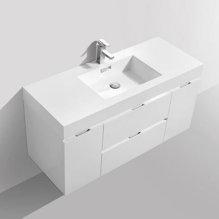 Kube Bath Bliss 48″ High Gloss White Wall Mount Modern Bathroom Vanity Kube Bath