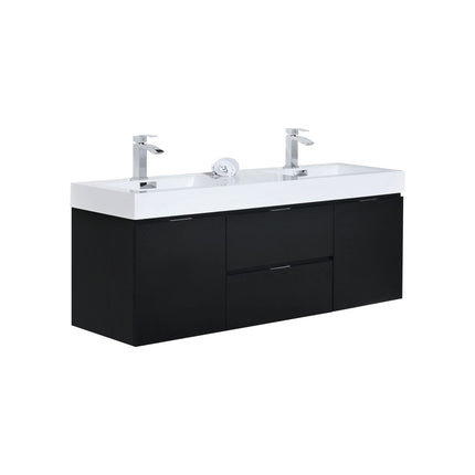 Kube Bath Bliss 60″ Black Wall Mount Double Sink Modern Bathroom Vanity Kube Bath