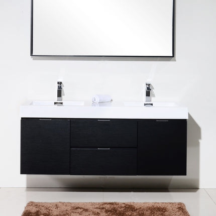 Kube Bath Bliss 60″ Black Wall Mount Double Sink Modern Bathroom Vanity Kube Bath