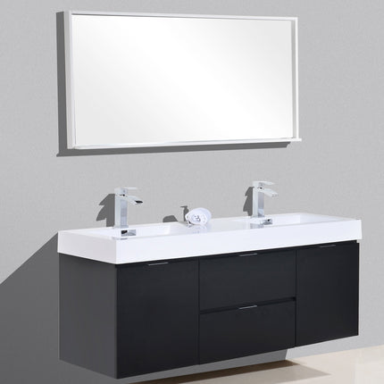 Kube Bath Bliss 60″ Black Wall Mount Double Sink Modern Bathroom Vanity Kube Bath