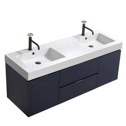 Kube Bath Bliss 60″ Blue Wall Mount Double Sink Modern Bathroom Vanity Kube Bath