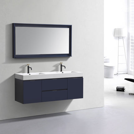 Kube Bath Bliss 60″ Blue Wall Mount Double Sink Modern Bathroom Vanity Kube Bath