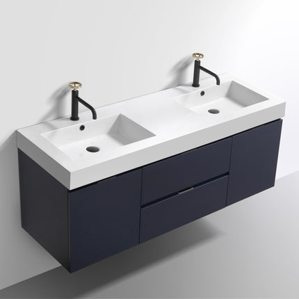 Kube Bath Bliss 60″ Blue Wall Mount Double Sink Modern Bathroom Vanity Kube Bath