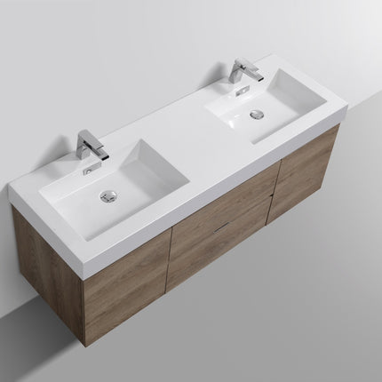 Kube Bath Bliss 60″ Butternut Wall Mount Double Sink Modern Bathroom Vanity Kube Bath