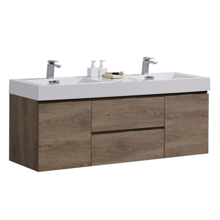 Kube Bath Bliss 60″ Butternut Wall Mount Double Sink Modern Bathroom Vanity Kube Bath