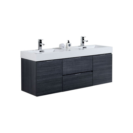 Kube Bath Bliss 60″ Gray Oak Wall Mount Double Sink Modern Bathroom Vanity Kube Bath