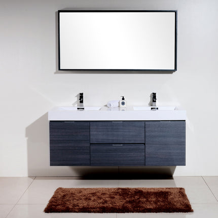 Kube Bath Bliss 60″ Gray Oak Wall Mount Double Sink Modern Bathroom Vanity Kube Bath