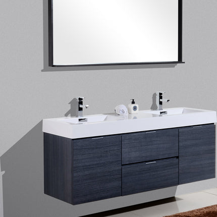 Kube Bath Bliss 60″ Gray Oak Wall Mount Double Sink Modern Bathroom Vanity Kube Bath