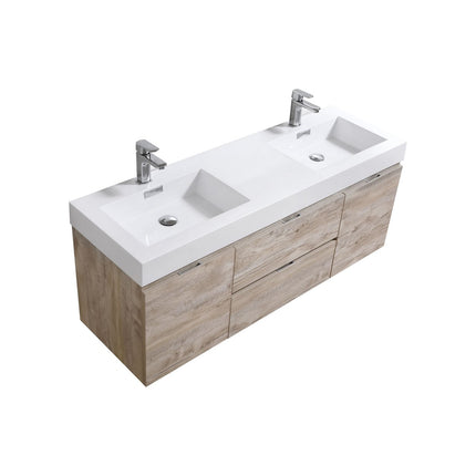 Kube Bath Bliss 60″ Nature Wood Wall Mount Double Sink Modern Bathroom Vanity Kube Bath