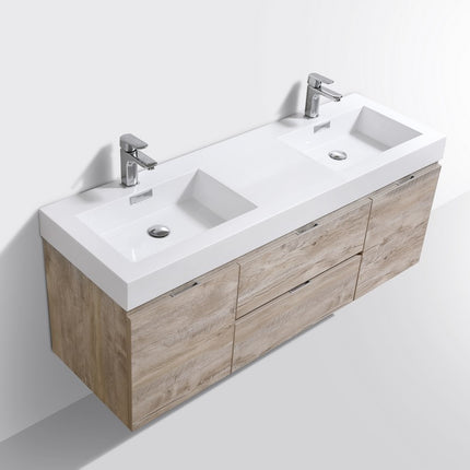 Kube Bath Bliss 60″ Nature Wood Wall Mount Double Sink Modern Bathroom Vanity Kube Bath