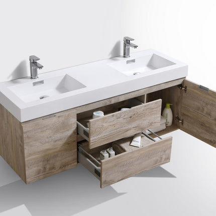 Kube Bath Bliss 60″ Nature Wood Wall Mount Double Sink Modern Bathroom Vanity Kube Bath