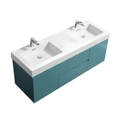 Kube Bath Bliss 60″ Turquoise Green Wall Mount Double Sink Modern Bathroom Vanity Kube Bath