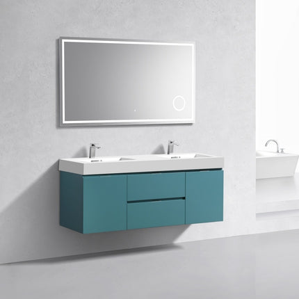 Kube Bath Bliss 60″ Turquoise Green Wall Mount Double Sink Modern Bathroom Vanity Kube Bath