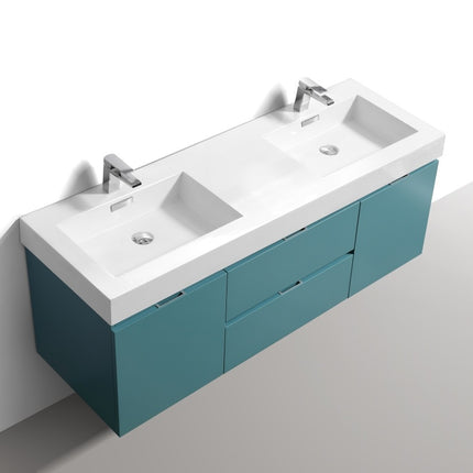 Kube Bath Bliss 60″ Turquoise Green Wall Mount Double Sink Modern Bathroom Vanity Kube Bath