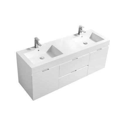 Kube Bath Bliss 60″ High Gloss White Wall Mount Double Sink Modern Bathroom Vanity Kube Bath