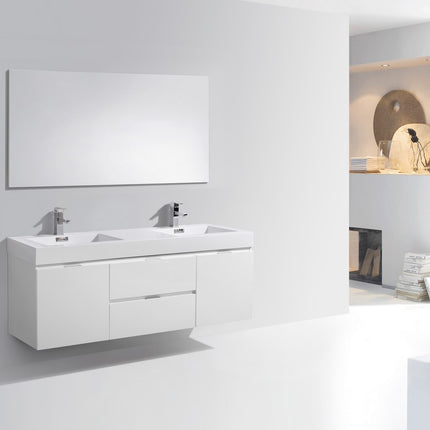 Kube Bath Bliss 60″ High Gloss White Wall Mount Double Sink Modern Bathroom Vanity Kube Bath