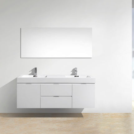 Kube Bath Bliss 60″ High Gloss White Wall Mount Double Sink Modern Bathroom Vanity Kube Bath