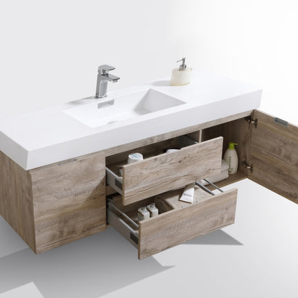 Kube Bath Bliss 60″ Nature Wood Wall Mount Single Sink Modern Bathroom Vanity Kube Bath