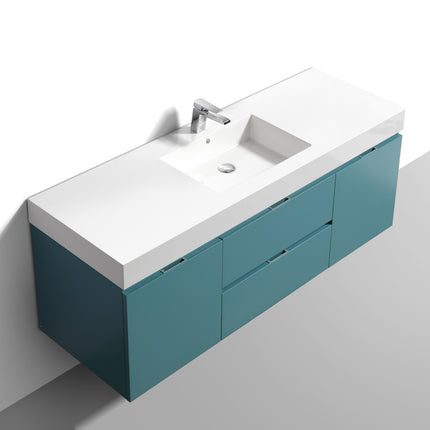 Kube Bath Bliss 60″ Teal Green Wall Mount Single Sink Modern Bathroom Vanity Kube Bath