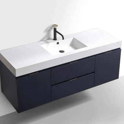 Kube Bath Bliss 60″ Blue Wall Mount Single Sink Modern Bathroom Vanity Kube Bath