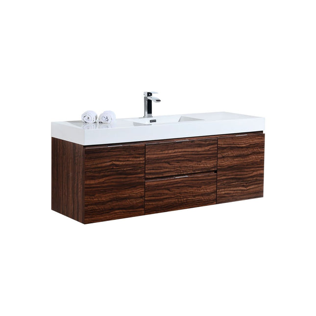 Kube Bath Bliss 60″ Walnut Wall Mount Single Sink Modern Bathroom Vanity Kube Bath