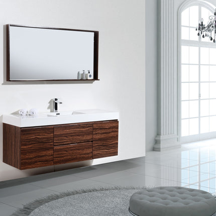 Kube Bath Bliss 60″ Walnut Wall Mount Single Sink Modern Bathroom Vanity Kube Bath