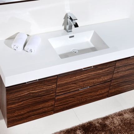 Kube Bath Bliss 60″ Walnut Wall Mount Single Sink Modern Bathroom Vanity Kube Bath