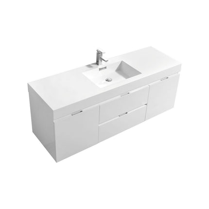 Kube Bath Bliss 60″ High Gloss White Wall Mount Single Sink Modern Bathroom Vanity Kube Bath