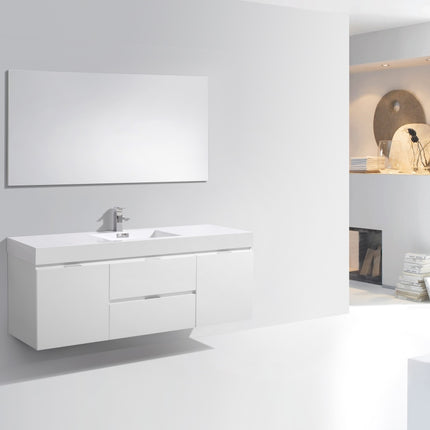 Kube Bath Bliss 60″ High Gloss White Wall Mount Single Sink Modern Bathroom Vanity Kube Bath