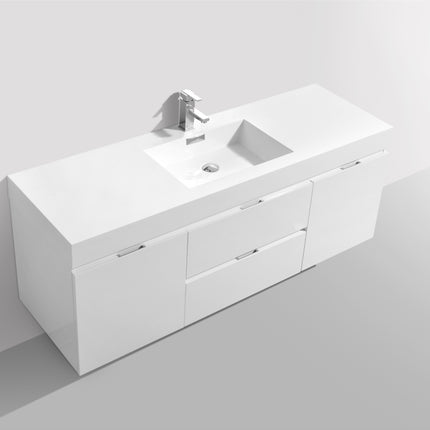 Kube Bath Bliss 60″ High Gloss White Wall Mount Single Sink Modern Bathroom Vanity Kube Bath