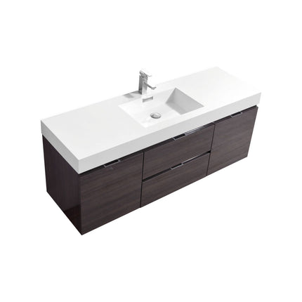 Kube Bath Bliss 60″ High Gloss Gray Oak Wall Mount Single Sink Modern Bathroom Vanity Kube Bath