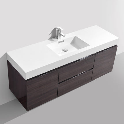 Kube Bath Bliss 60″ High Gloss Gray Oak Wall Mount Single Sink Modern Bathroom Vanity Kube Bath