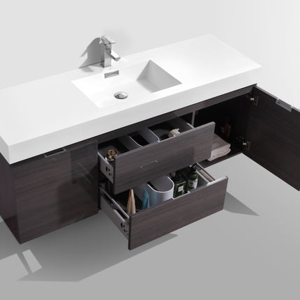 Kube Bath Bliss 60″ High Gloss Gray Oak Wall Mount Single Sink Modern Bathroom Vanity Kube Bath