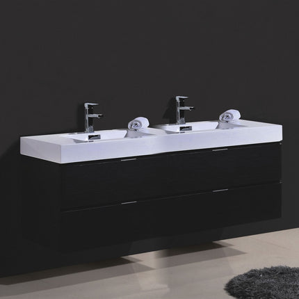 Kube Bath Bliss 72″ Black Wall Mount Double Sink Modern Bathroom Vanity Kube Bath