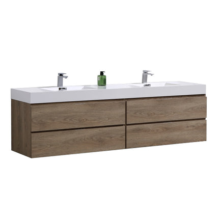 Kube Bath Bliss 72″ Butternut Wall Mount Double Sink Modern Bathroom Vanity Kube Bath