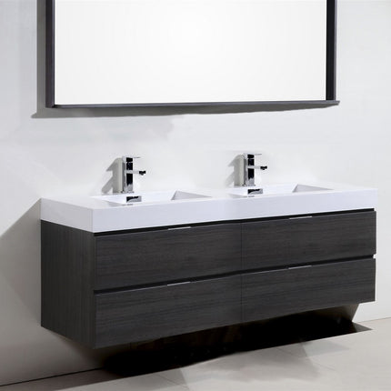 Kube Bath Bliss 72″ Gray Oak Wall Mount Double Sink Modern Bathroom Vanity Kube Bath