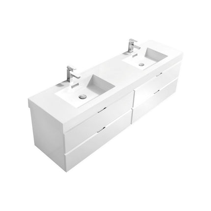 Kube Bath Bliss 72″ High Gloss White Wall Mount Single Sink Modern Bathroom Vanity Kube Bath