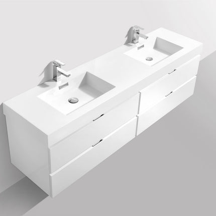 Kube Bath Bliss 72″ High Gloss White Wall Mount Single Sink Modern Bathroom Vanity Kube Bath